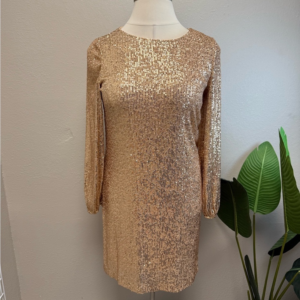 Preston & York Gold Sequin Long Sleeve Dress - Size 12